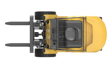 Top view of a yellow forklift with forks extended, isolated on a white background © changnam37