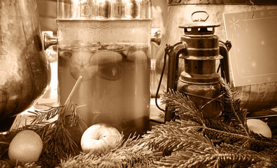 Mulled wine in a jar at the New Year's fair