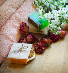 Lot of bars of homemade soaps