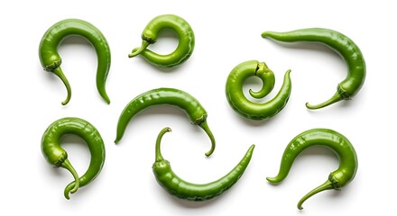 Fresh Green Chili Peppers on White Background