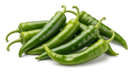 Fresh Green Chili Peppers on White Background