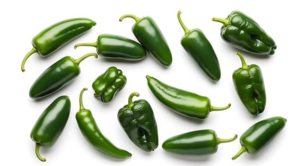Fresh Green Jalapeno Peppers on White Background