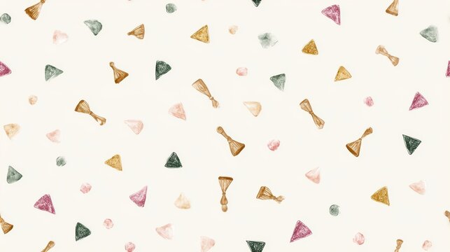 purim symbol pattern, this tileable pattern features hand-painted watercolor illustrations of purim symbols in a soft pastel color palette on an off-white background