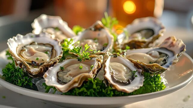 殻付きの生牡蠣が氷と共に盛られ新鮮さを強調した海鮮料理の一皿