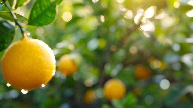 青空を背景に実る柚子が爽やかな印象を与える自然風景の一部