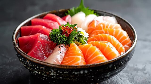 色とりどりの刺身が丼に盛られ新鮮な魚介の魅力を一度に味わえる食卓