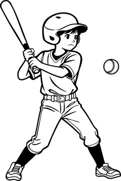 child playing rounders  line vector illustration isolated on white background