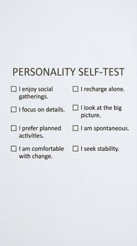 Personality self-test checklist with contrasting traits minimal questionnaire on white background