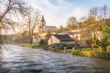 Fototapeta premium Charente River in flood in Verteuil-sur-Charente village - France