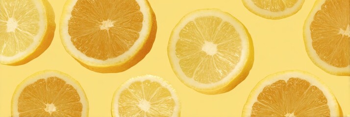 Vibrant yellow lemon slices on bright background