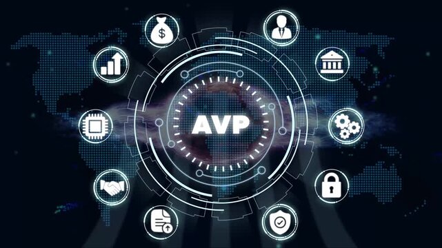 A V P Business Concept with Infographic and Global Background finance technology
