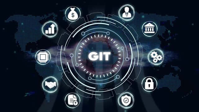 G I T Technology Concept with and Map Background for Software Development and Coding version control