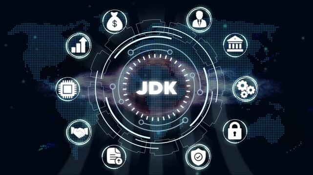 J D K Technology Concept with Business and Finance on Global Background
