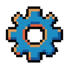 Obraz premium PNG Pixelated blue gear illustration.
