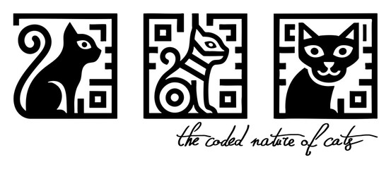 Fototapeta premium Cats encrypted in code, cipher, logo, stamp, tattoo