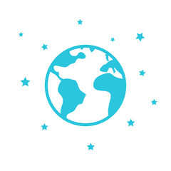 Earth, Stars, Space, Isolated on white background, Blue icon