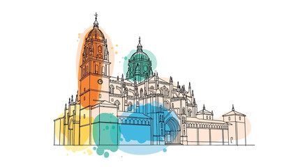Obraz premium Artistic Illustration of Historical Architecture in Vibrant Colors at a Famous Cathedral