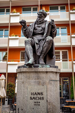 Bronze Statue of Hans Sachs in Nuremberg Hans Sachs Platz Square