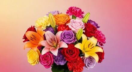 A vibrant mixed bouquet of colorful blooms symbolizing deep friendship and romantic affection for Valentine's Day celebration, composition, warm, love