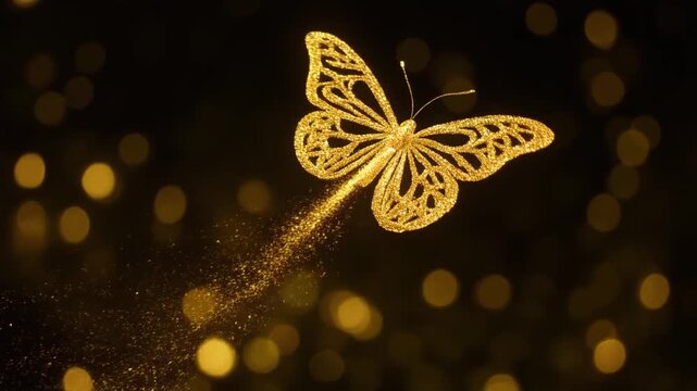 Golden Glittering Butterfly Flight Generative AI