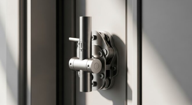 Close-up of a metallic door latch, security, access, industrial design