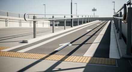 Ramp with tactile paving and arrow, modern urban infrastructure, accessibility design