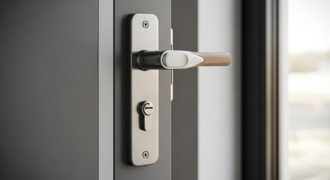 Modern Door Handle with Key Lock on Dark Gray Door - Close-up