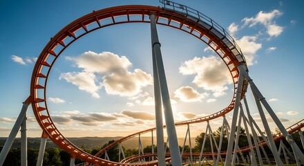 Roller Coaster Loop Against Sky at Sunset
