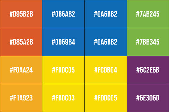 Grid of twelve color swatches with hex codes displayed in white text color palette