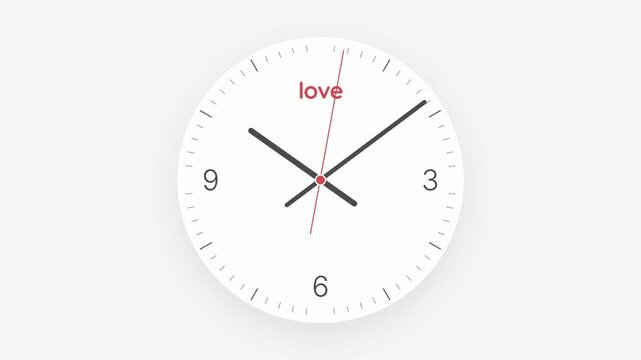 Minimal White Love Clock with Heart Symbol Animation