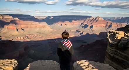Fototapeta premium Image of a person standing at the edge of the Grand Canyon