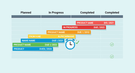Project Management Gantt Chart with Clock.