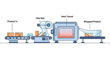 Shrink Wrapping Machine Diagram Illustration.