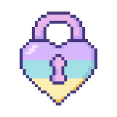 PNG Pixelated heart-shaped padlock illustration.