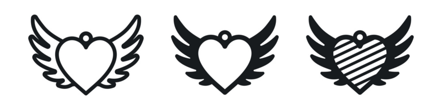 Heart with wings designs for earrings, pendant or keychain. Love jewelry cutting template. Laser cut with leather, wood or metal. Valentine's Day beautiful hanging bijouterie