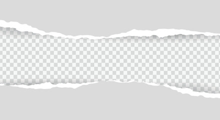 Horizontal Ripped Paper Edge Gray Banner with Transparent Background