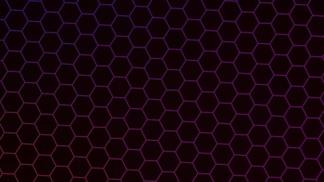 Dark futuristic glowing hexagon pattern background with neon color transition&nbsp;creating a seamless loop