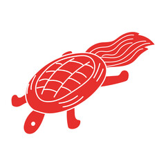 シンプルな赤い亀のイラスト　ベクター　透過背景　切り取り　カット素材　正月　年賀状　かわいい　カメ　広告　アイコン