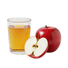 Glass of apple juice and sliced apples isolated on transparent background