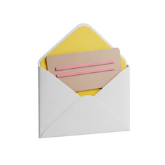 An open white envelope with yellow and pink contents isolated on transparent background