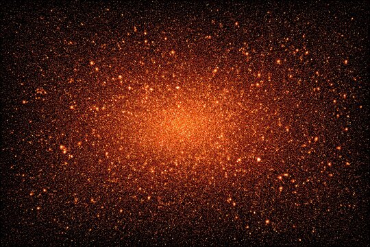 Abstract Orange Fireball Glittering Particles Against Black Background Festive Burning Sparkly Dust Explosion Celebration Texture Graphic