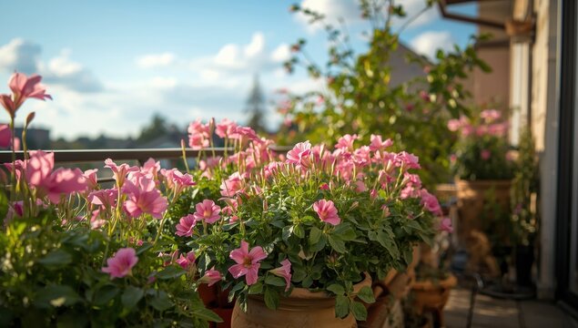 Cultivating pink summer blooms on the balcony