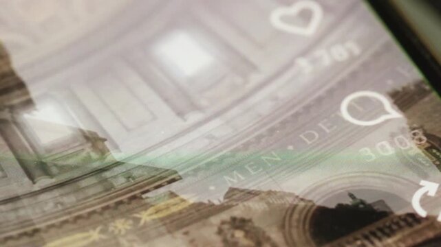 Abstract timelapse of social media feed with rapidly changing photos, likes and comments icons. Numbers constantly updating. Viral content, engagement, information overload and digital lifestyle