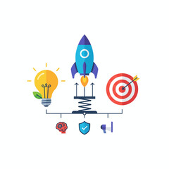 Business infographic vector illustration, flat design style, vibrant color palette, clean and modern layout, charts, graphs, arrows, icons, 