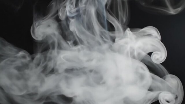Swirling smoke clouds in a dark environment viewed from a close-up perspective