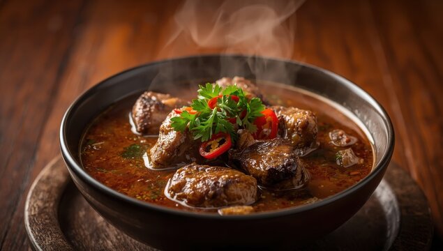 Oxtail soup is a traditional dish made by boiling ox tails with spices