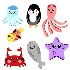 Cute animals seamless pattern collection baby nursery zoo vector set