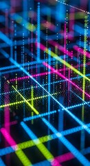 Obraz premium Kisi-kisi neon yang semarak dengan jejak cahaya dinamis