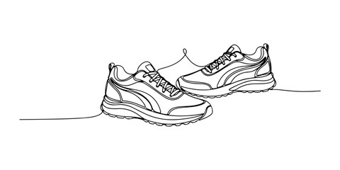 Continuous one line of a running shoe connected, active lifestyle symbolism, drawn illustration. © Haus