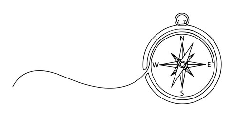Continuous one line of a compass with a flowing directional line, guidance concept, drawn illustration. © Pure Outline 